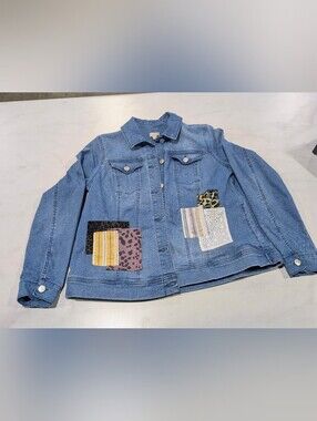 LOGO Light Blue Denim Jacket with Mixed Patchwork